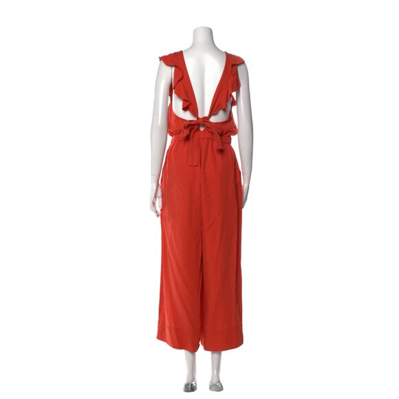 Ulla Johnson Viola Jumpsuit Womens 4 Chili Orange Linen Wide Leg Ruffled Ankle - Picture 3 of 15